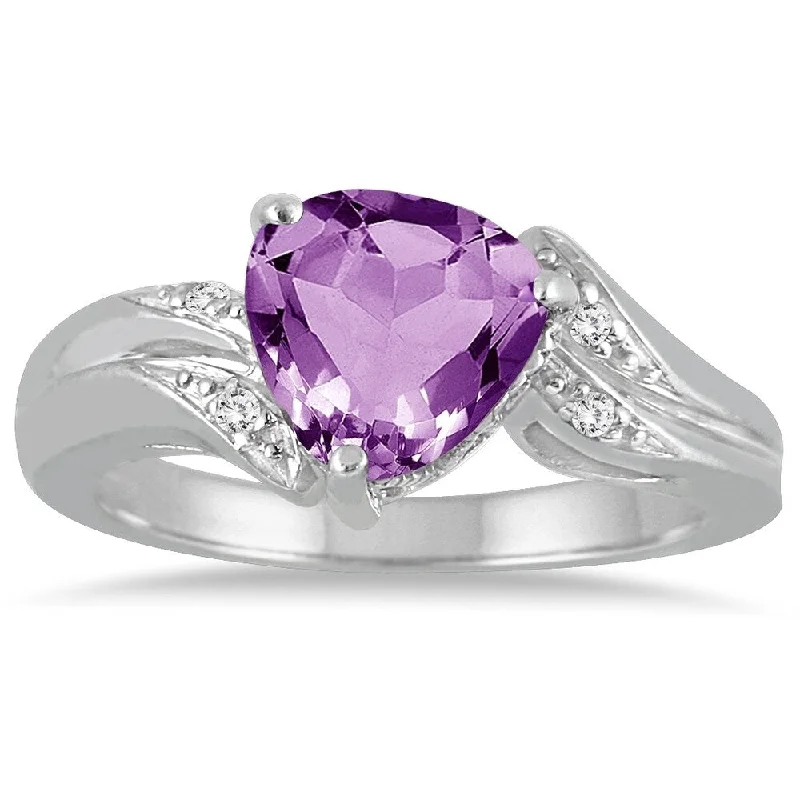 2 1/4 Carat Trillion Cut Amethyst and Diamond Ring in 10K White Gold