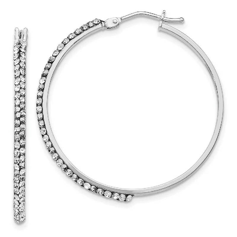 Curata 14k White Gold Polished Hinged post Crystal Hinged Hoop Earrings (2MM X 33MM)