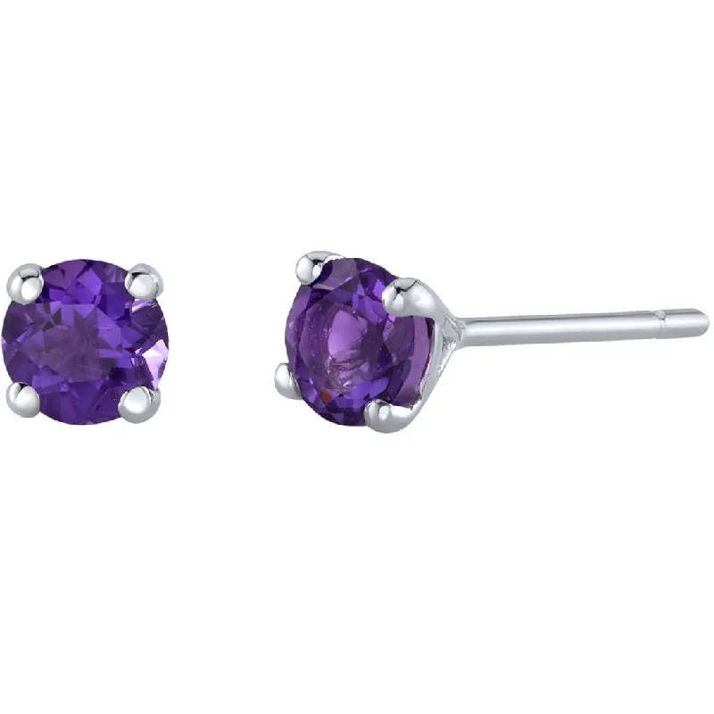 14k Gold 4mm Round Amethyst Solitaire Stud Earrings