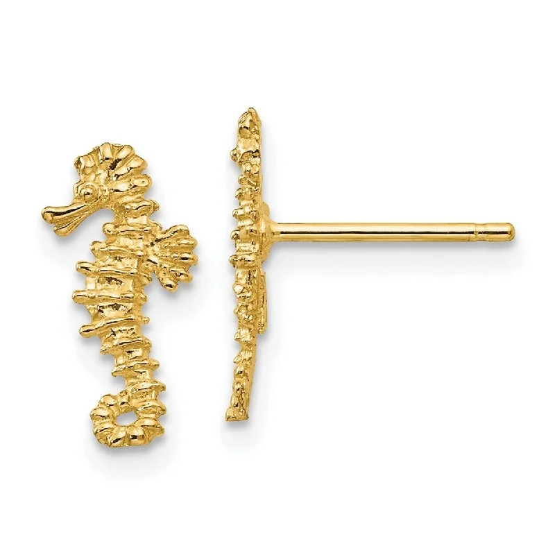 Curata 10k Yellow Gold Mini Seahorse Post Earrings - 12.37x5.84mm Wide Jewelry Gifts for Women