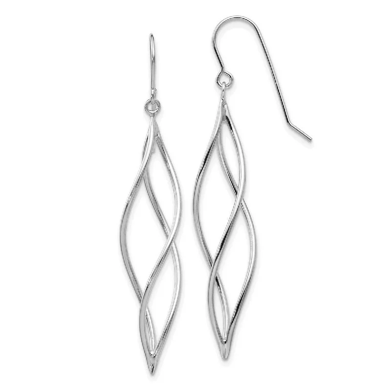 Curata 14k White Gold Polished Long Twisted Dangle Hook Earrings (10mm x 51mm)