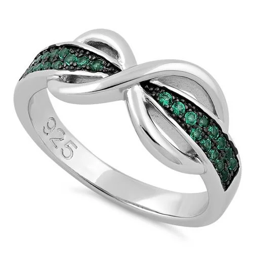 Sterling Silver Infinity Pave Emerald CZ Ring