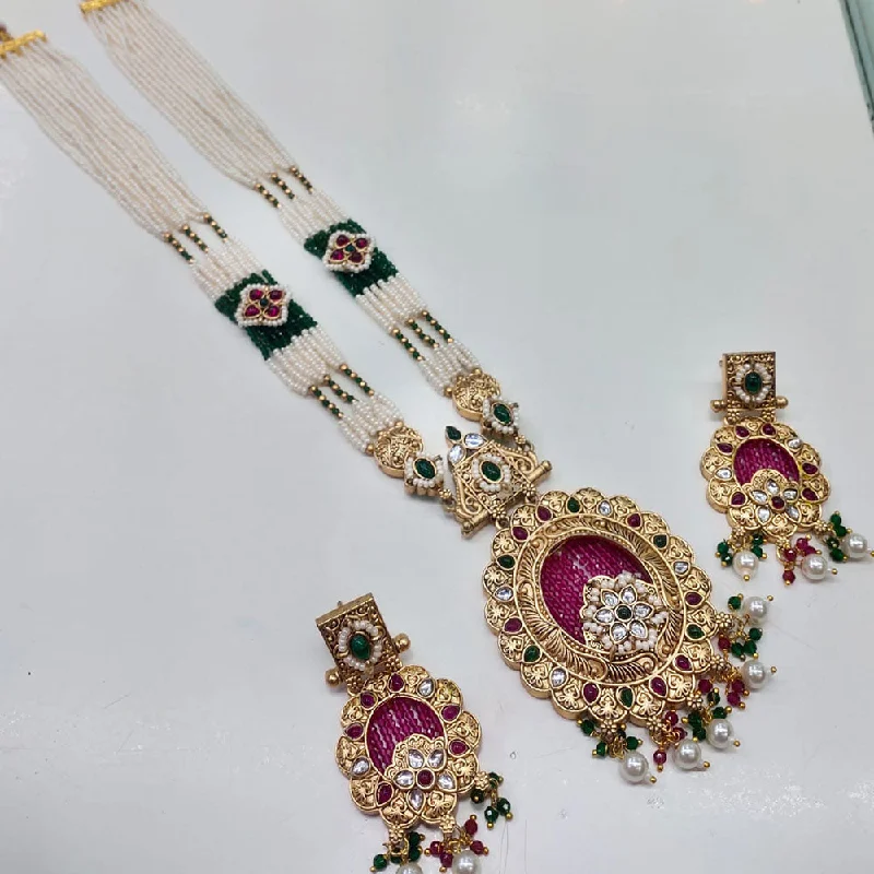 Lucentarts Jewellery Gold Plated Kundan Stone And Pearl Long Necklace Set