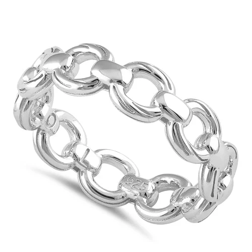 Sterling Silver Thick Trendy Chain Band Ring