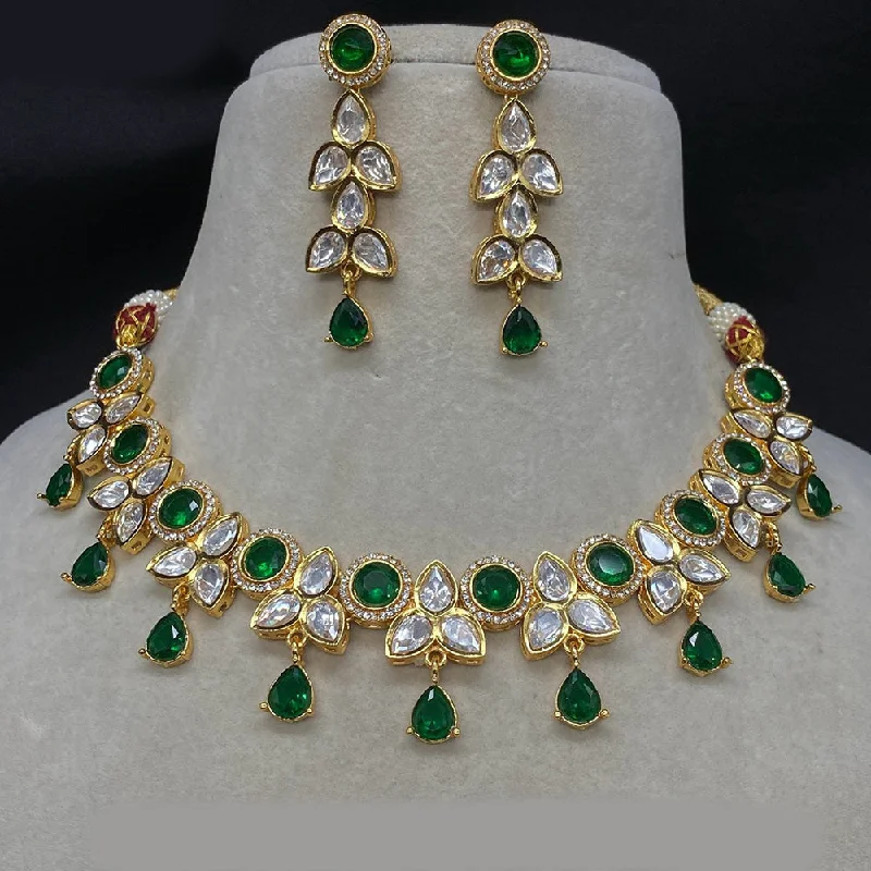 Royal Kundan Jewellery Gold Plated Polki Kundan And Austrian Stone Necklace Set