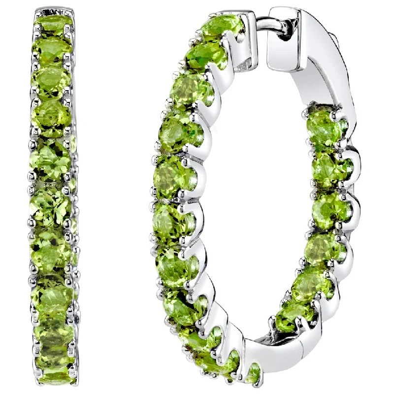 Sterling Silver 4.5ct Peridot Round Hoop Earrings