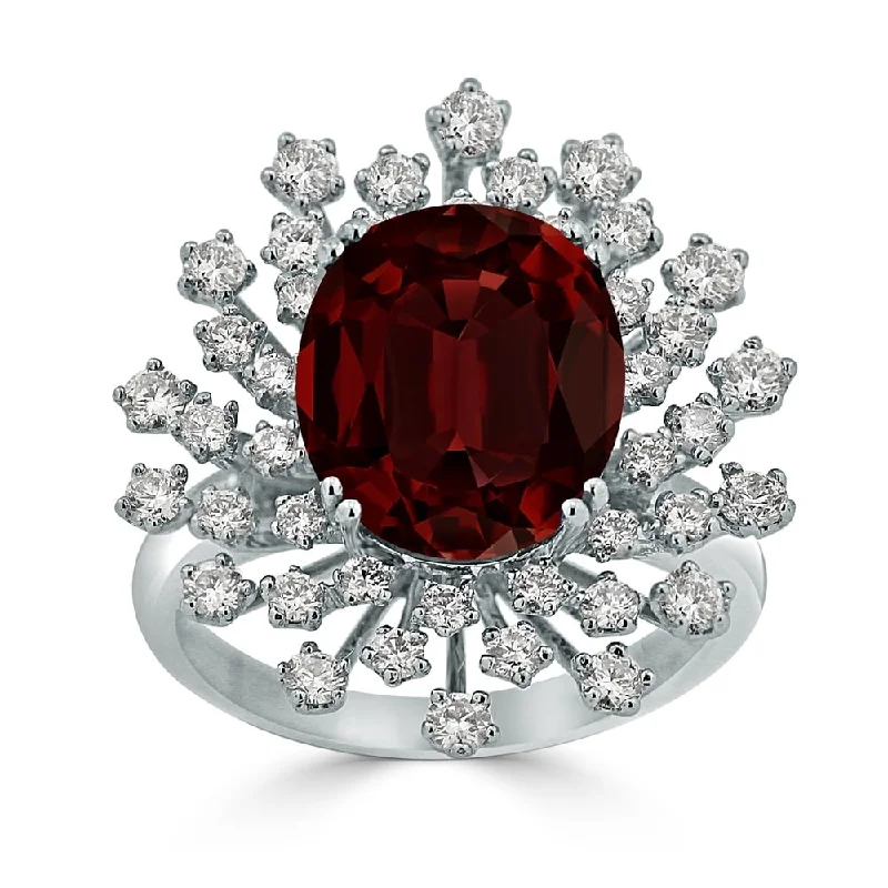 Auriya 4 7/8ct Oval-cut Red Garnet and Halo Diamond Ring 1ctw 18K Gold