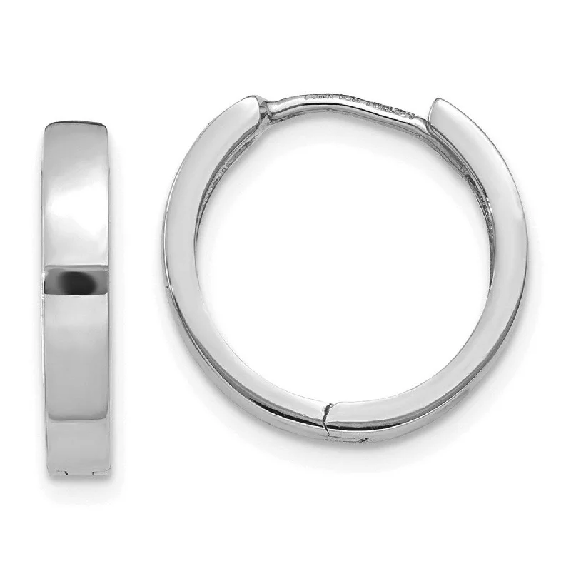 Curata 14k White Gold 11x3mm Solid Polished Hinged Hoop Earrings