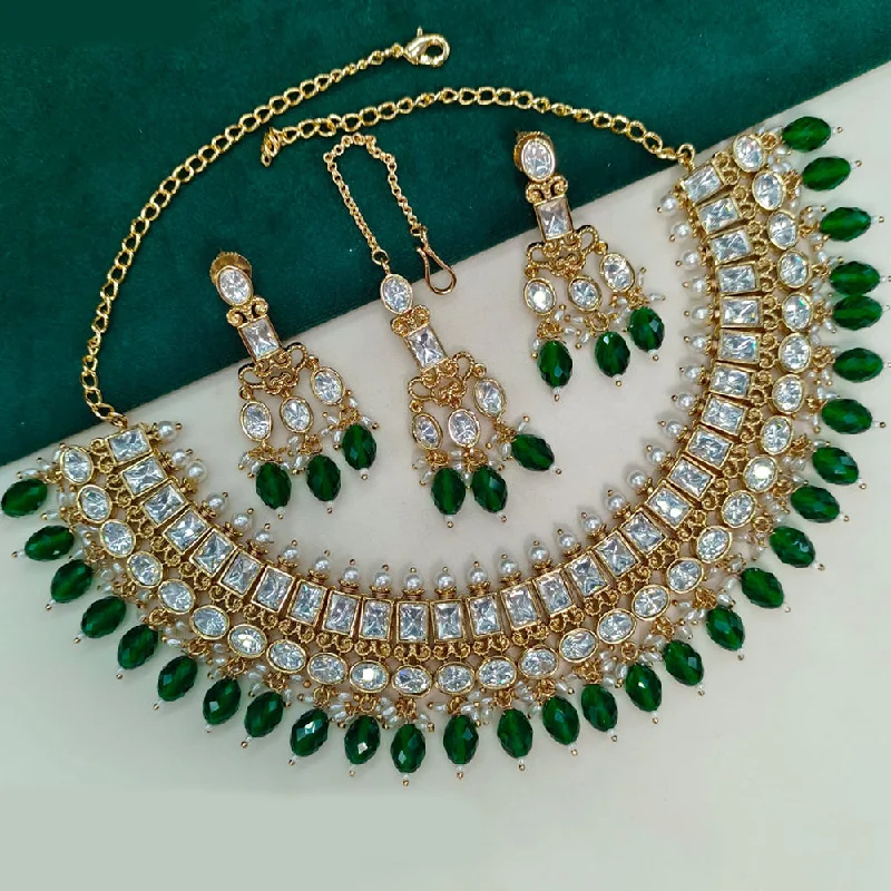 Royal Kundan Jewellery Gold Plated Polki Kundan And Beads Necklace Set