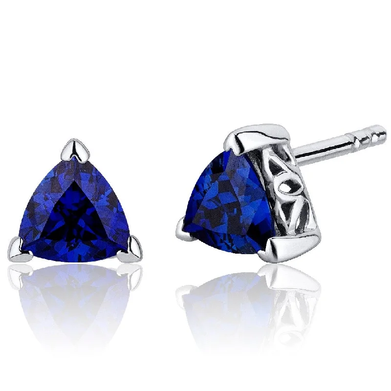 Sterling Silver 2ct Created Sapphire Trillion Stud Earrings