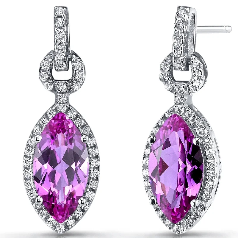 Sterling Silver 4.5ct Created Pink Sapphire Dangling Earrings