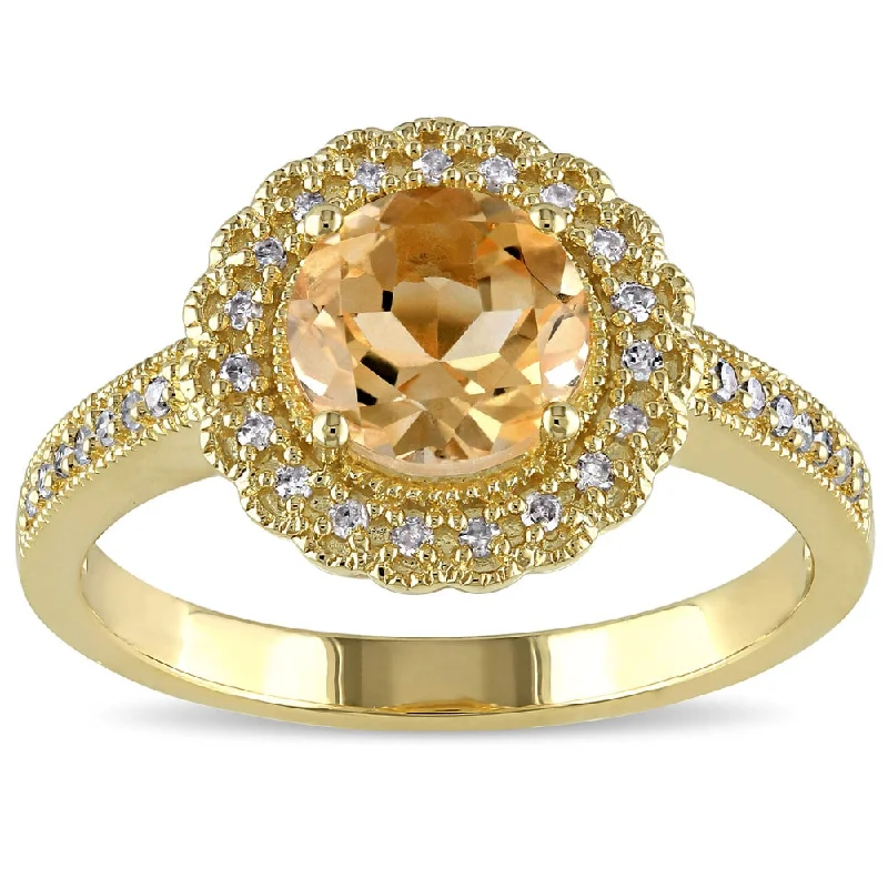 Miadora Yellow Plated Silver Citrine and 1/6ct TDW Diamond Ring (G-H, I2-I3)