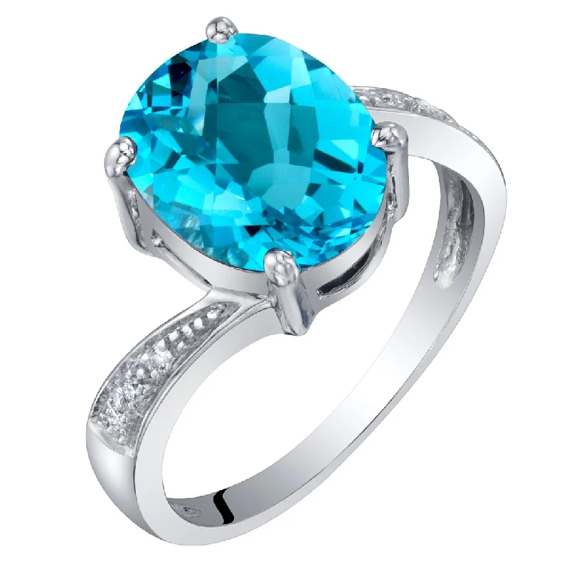 14k White Gold 3.03ct Swiss Blue Topaz and Diamond Ring