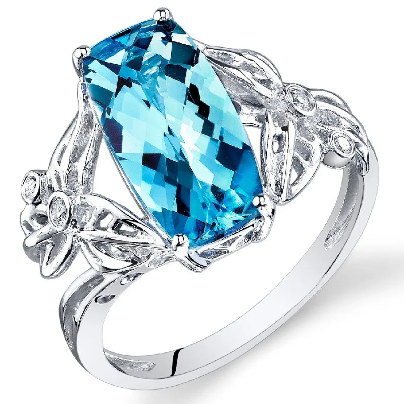 14k White Gold 4.15ct Swiss Blue Topaz and Diamond Ring