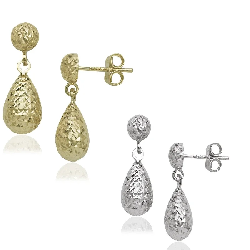 10-karat Yellow or White Gold Diamond-cut Post Dangle Teardrop Earrings