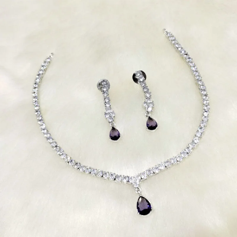 Aamrapali Silver Plated American Diamond Necklace Set