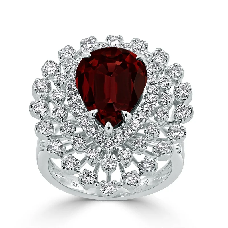 Auriya 5 7/8ct Pear-cut Red Garnet and Halo Diamond Ring 1 1/2cttw 18K Gold