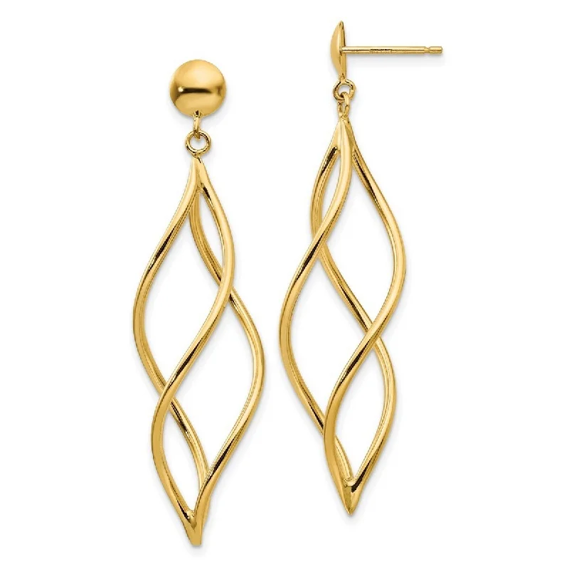 Curata 14k Yellow Gold Polished Curved Tube Long Drop Dangle Earrings 51x12mm