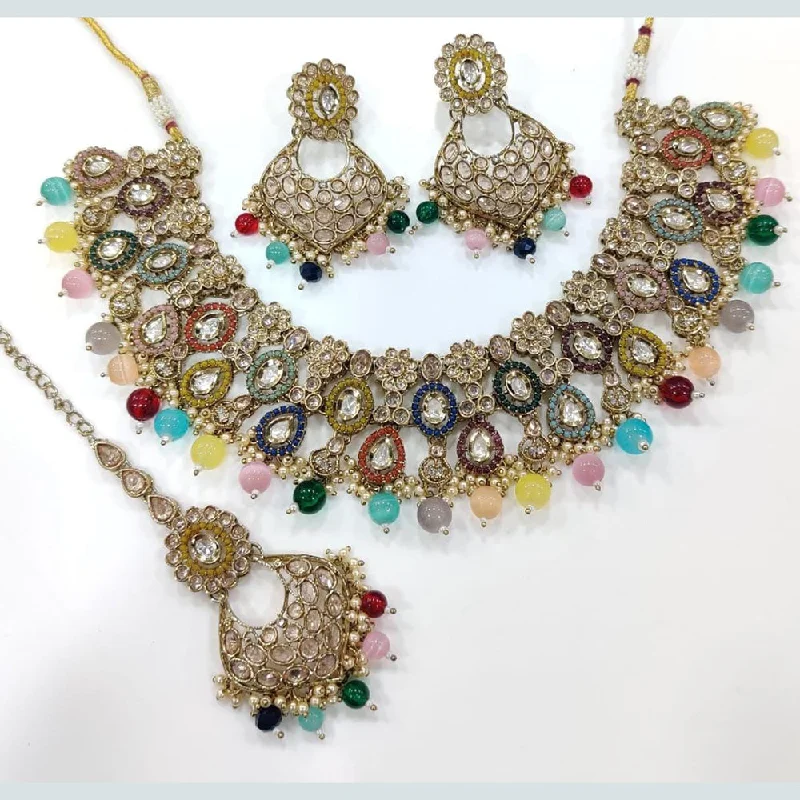 Kavita Art Gold Plated Crystal Stone And Pearls Necklace Set