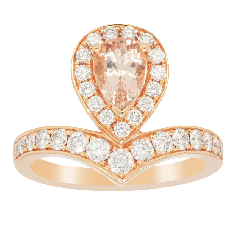 18ct Rose Gold .75ct Morganite & Diamond Tiara Ring