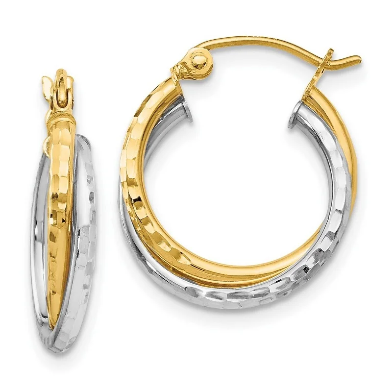 Curata 14k Two Tone Gold Twisted Diamond Cut 17mm Double Hoop Earrings