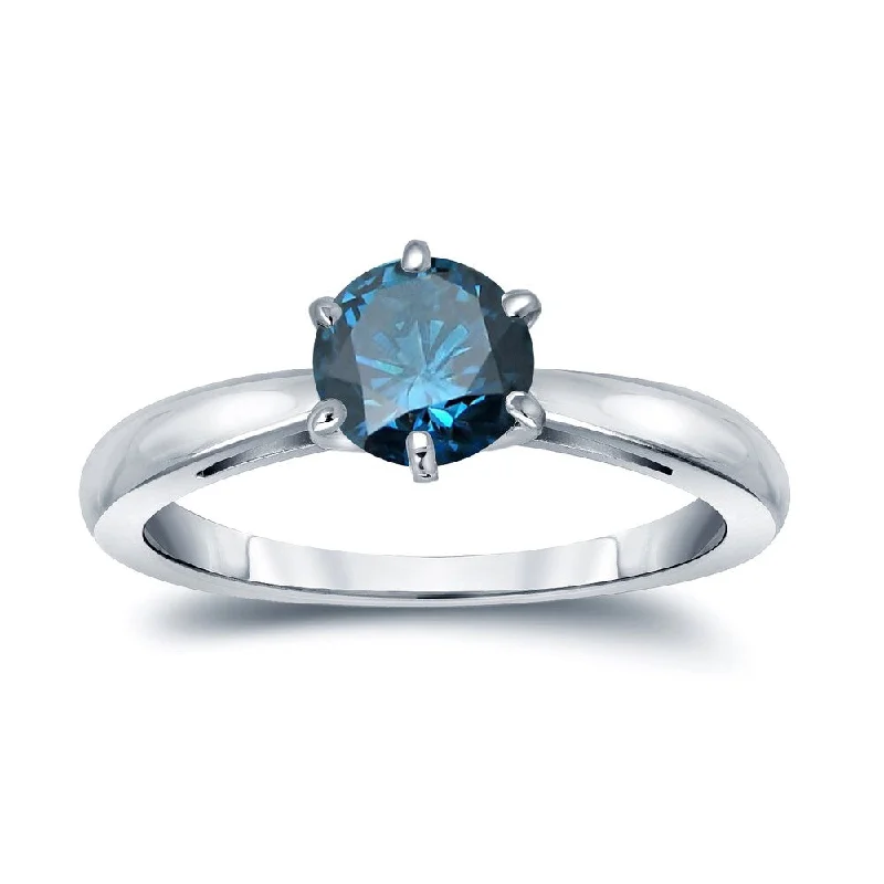 Auriya 1ctw Round Solitaire Blue Diamond Ring 14k Gold 6 Prong (SI2-SI3)