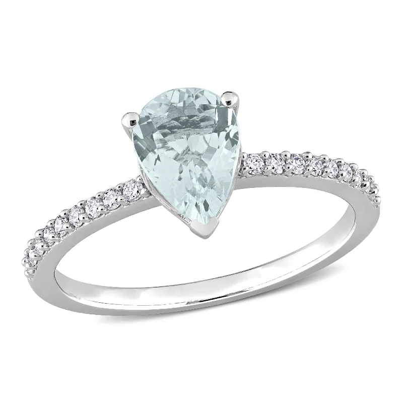 Miadora 7/8ct TGW Pear Shape Aquamarine & 1/7ct TDW Diamond Ring in 14k White Gold