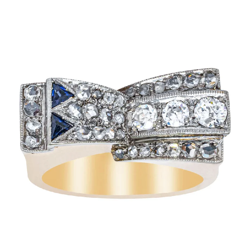 Vintage 17ct Yellow Gold & Platinum .71ct Diamond & Sapphire Ring