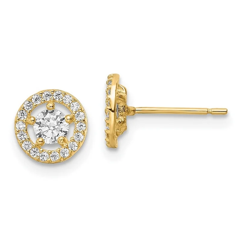 Curata 14k Gold CZ Cubic Zirconia Halo Stud Earrings - 7.25x7.25mm Wide