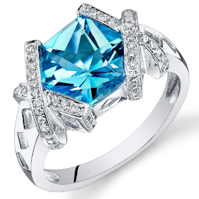 14k White Gold 3.1ct Swiss Blue Topaz and Diamond Ring