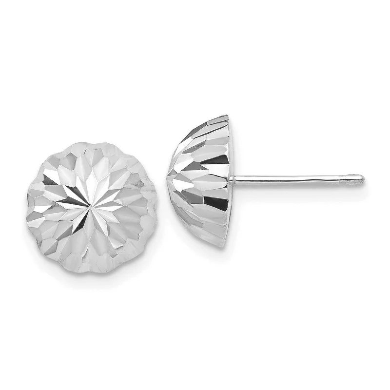 Curata 14k White Gold 9.5mm Polished Diamond Cut Half Ball Post Earrings