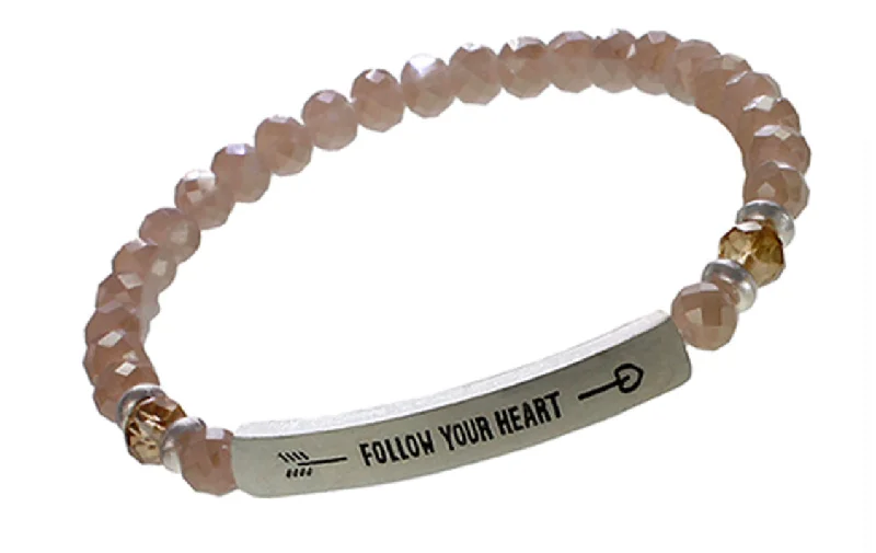 Inspirational Crystal Bracelets FOLLOW YOUR HEART - pink