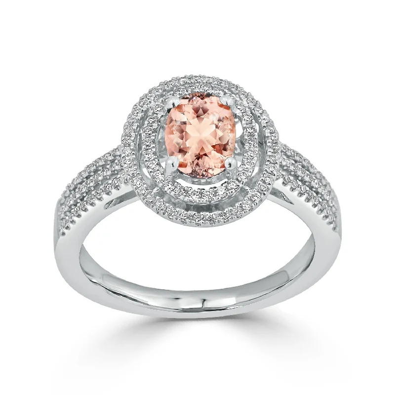 Auriya Modern 5/8ct Oval Morganite and Halo Diamond Ring 1/4cttw 18K Gold