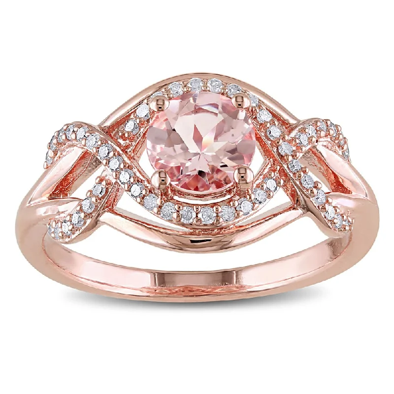 Miadora Rose Plated Silver Morganite and 1/5ct TDW Diamond Ring (H-I, I2-I3)