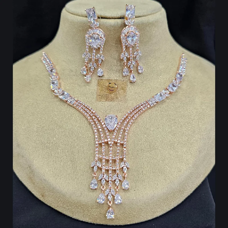 FS Collection Rose Gold Plated AD Stone Necklace Set