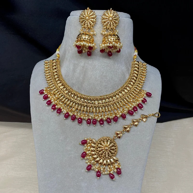 Amoliya Jewels Gold Plated Beads And Pearls Necklace Set