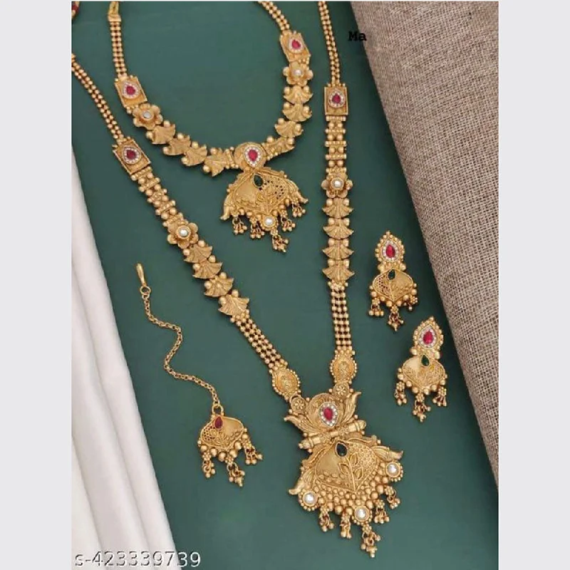 Akruti Collection Gold Plated Pota Stone And Pearls Necklace Set