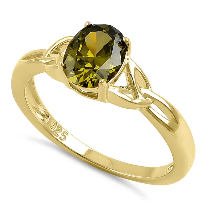 Sterling Silver Gold Plated Charmed Oval Peridot CZ Ring