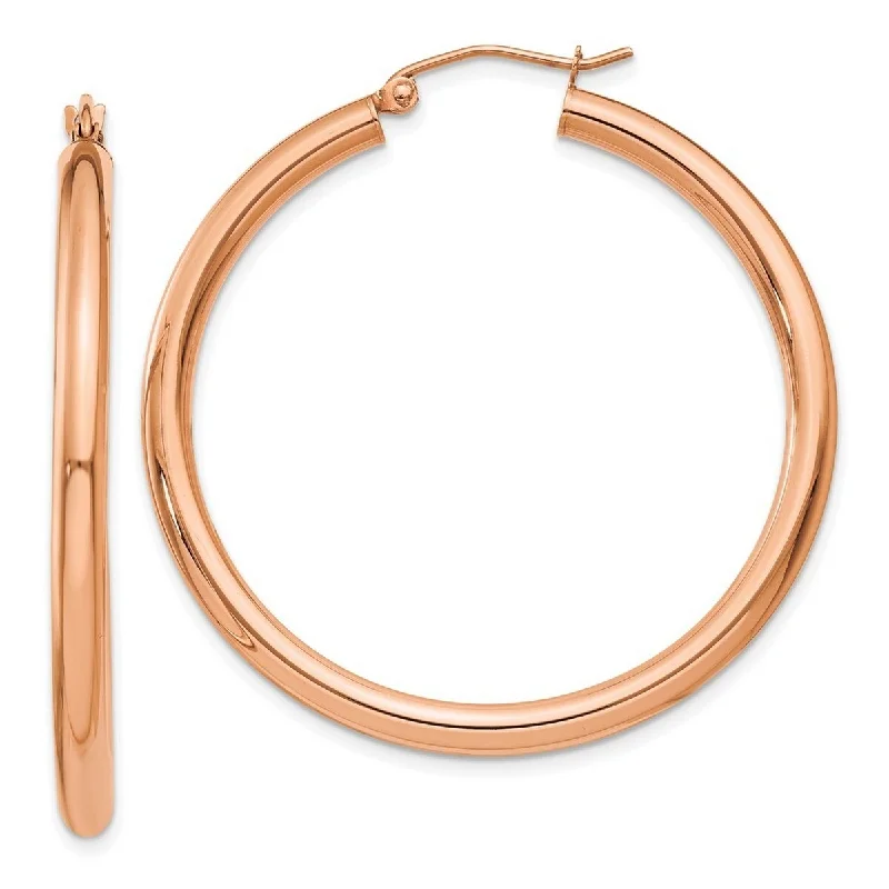 Curata 14k Rose Gold Polished 3mm Hoop Earrings - 39x39mm