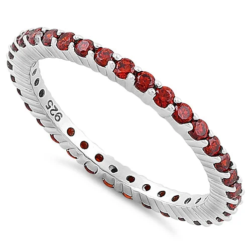 Sterling Silver Garnet Eternity CZ Ring