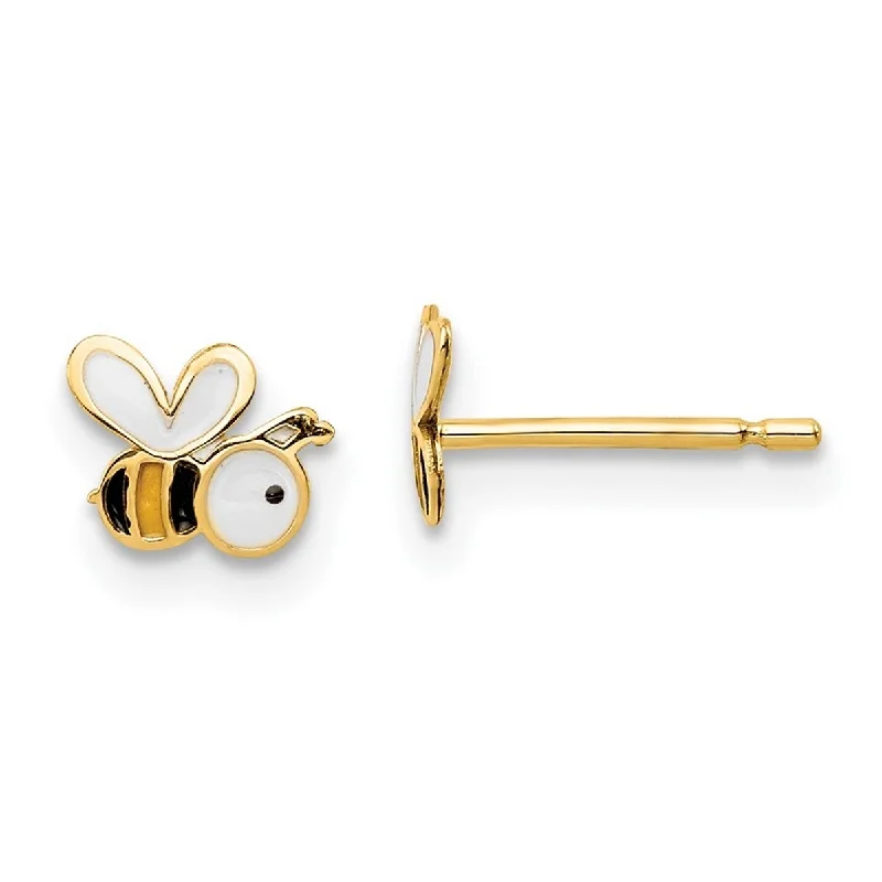 Curata 14k Yellow Gold Enamel Bumble Bee Post Earrings - 5.3mm