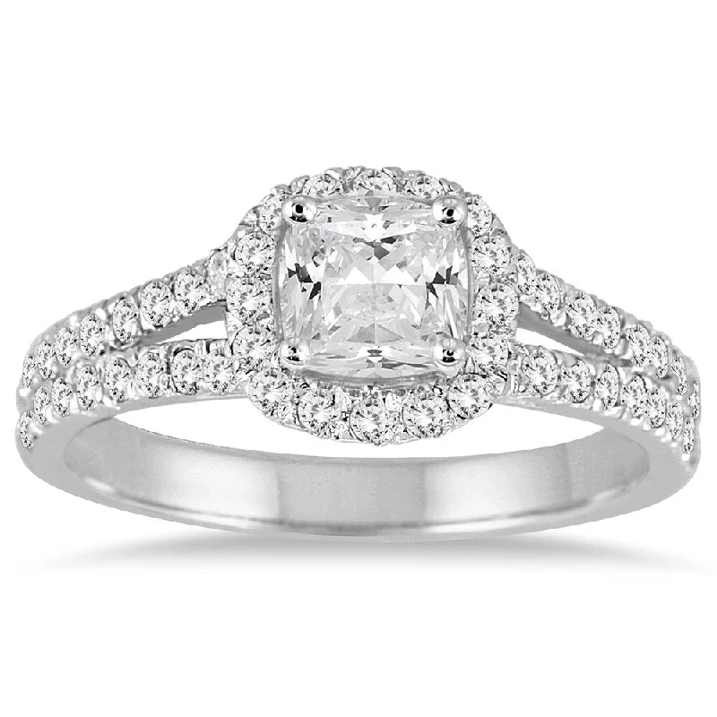 1 1/2 Carat Cushion Cut Diamond Ring in 14K White Gold