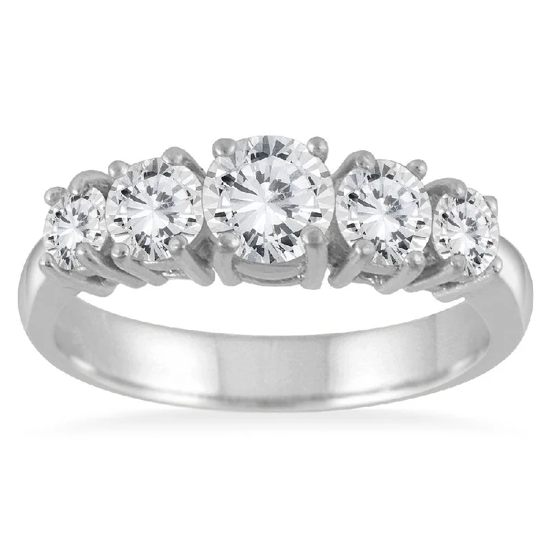 1 1/4 Carat TW 5 Stone White Diamond Ring in 14K White Gold (K-L Color, I2-I3 Clarity)