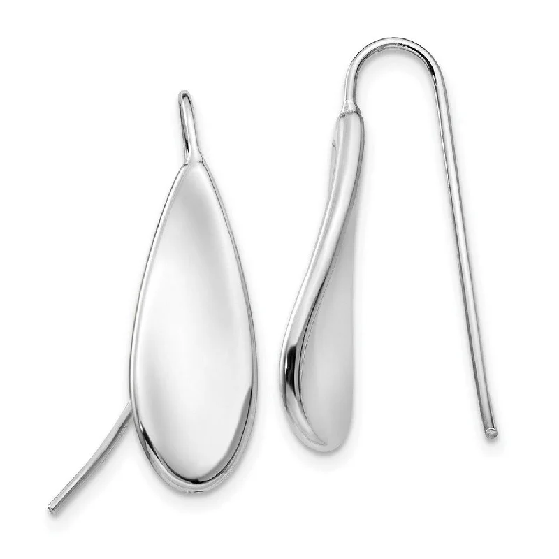 Curata 14k White Gold Polished Curved Tear Drop Wire Hook Earrings 27x9mm