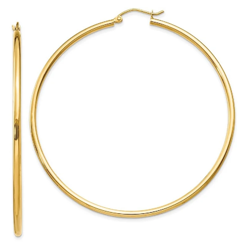 Curata 14k Yellow Gold Polished 2x60mm Round Classic Hoop Earrings