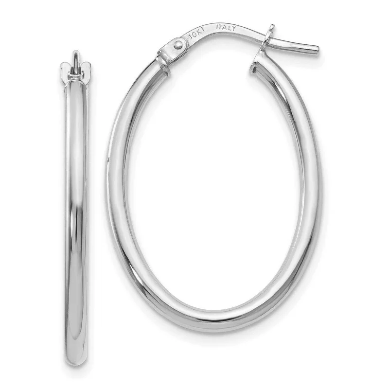 Curata 10k White Gold 26x2mm Polished Long Oval Hinged Hoop Earrings