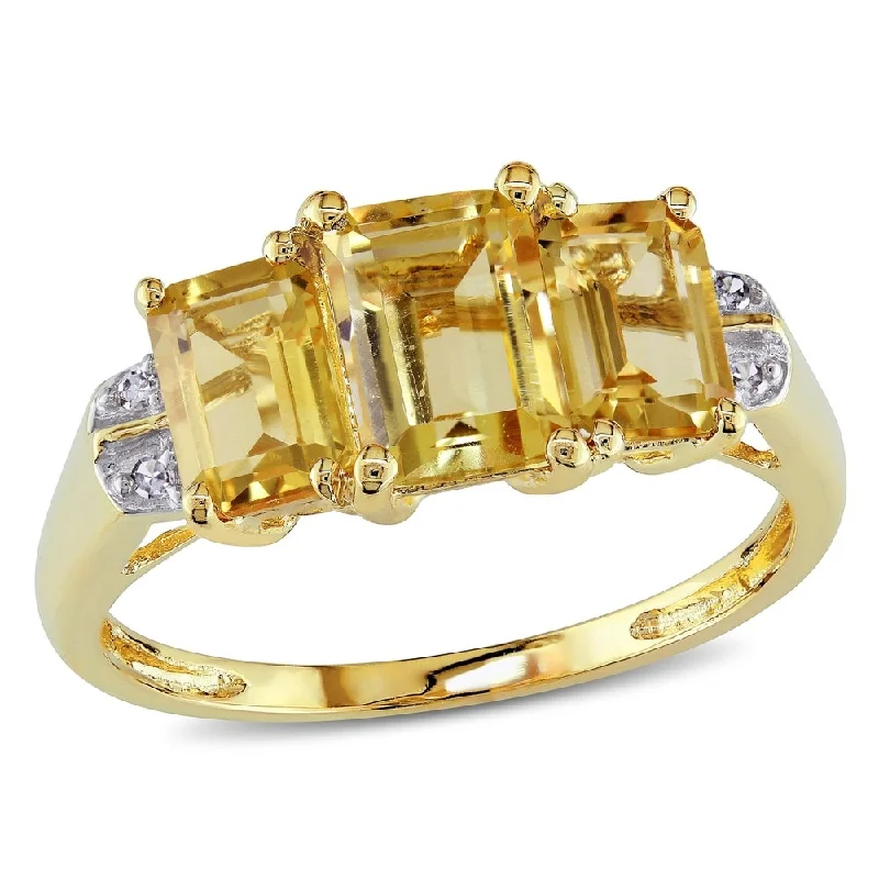 Miadora 10k Yellow Gold Emerald-cut Citrine Diamond Ring