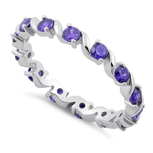 Sterling Silver Swirl Amethyst Eternity CZ Ring