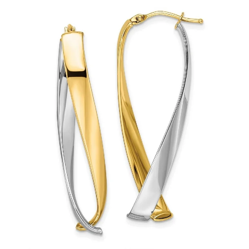 Curata 14k Two-tone Gold Polished Twisted Hoop Earrings