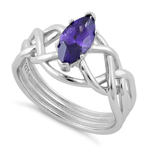 Sterling Silver Celtic Amethyst Marquise CZ Ring